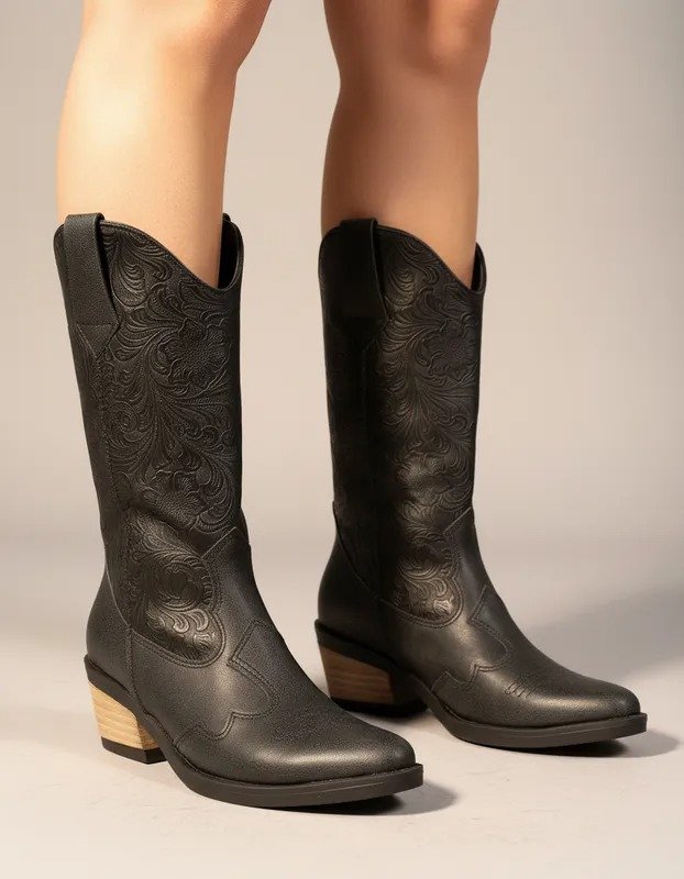 botas simil cuero tallado (negro desgastado - TALLE 38)